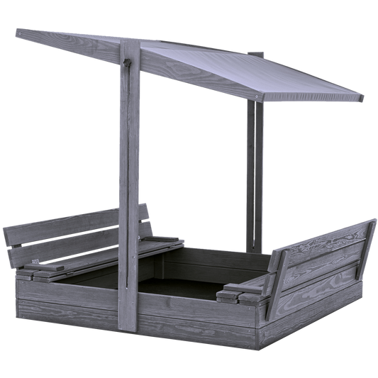 Hiekkalaatikko 120 x 120 cm, penkeiksi taittuva kansi, säädettävä katto, pohjamaalattu harmaa NORDIC PLAY