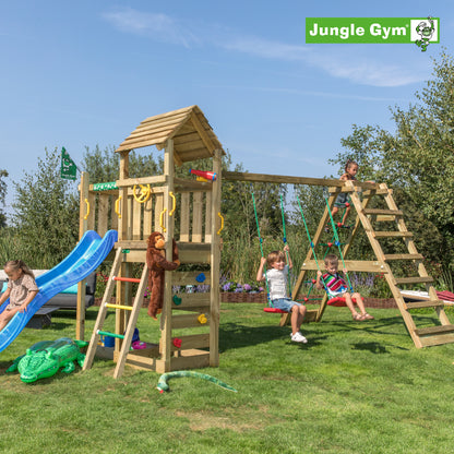 Leikkitornikokonaisuus Jungle Gym Safari 2-Climb Module 200 ja sininen liukumäki