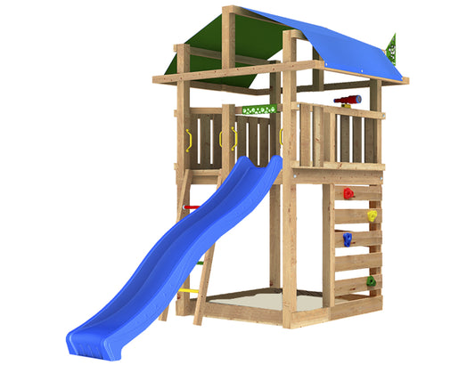 Leikkitorni Jungle Gym Fort 2.1 ja sininen liukumäki