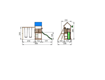Leikkitornikokonaisuus Jungle Gym Castle 2.1 ja 2-Swing Module ilman liukumäkeä