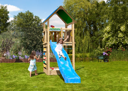 Leikkitorni Jungle Gym Lodge 2.1 ja sininen liukumäki