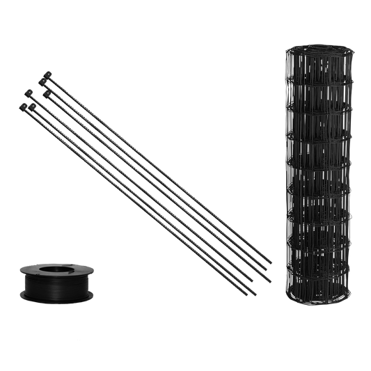 Puutarha-aita, paketti: 90 cm,  10 x 10 - 100 metriä, harjaterästolpilla, musta