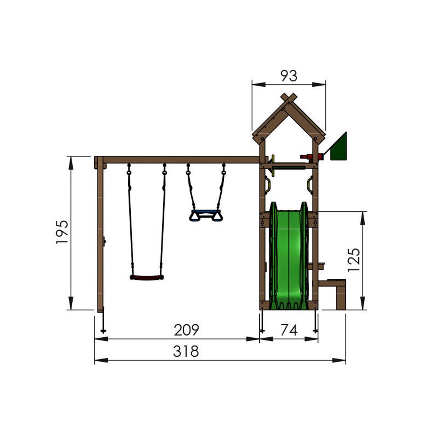 Leikkitorni Jungle Gym Totem, 2-Swing Module 200 ja punainen liukumäki