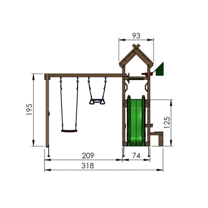 Leikkitorni Jungle Gym Totem, 2-Swing Module 200 ja punainen liukumäki