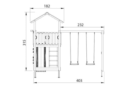 Leikkitorni Jungle Gym Chalet 2.1 ja 2-Swing Module 220, vihreä liukumäki ja 120 kg hiekkaa