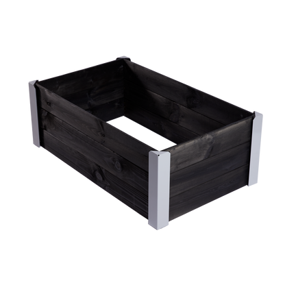 Istutuslaatikko, maalattua puuta, musta, metallikulmilla 33 x 93 x 53 HORTUS