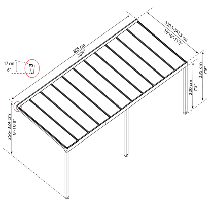 Terassikatos Stockholm 3,4 x 8,1 m, antrasiitti Palram - Canopia