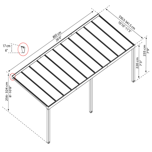 Terassikatos Stockholm 3,4 x 8,1 m, antrasiitti Palram - Canopia