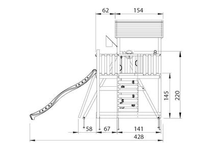 Leikkitorni Jungle Gym Chalet 2.1 ja 2-Swing Module 220, vihreä liukumäki ja 120 kg hiekkaa