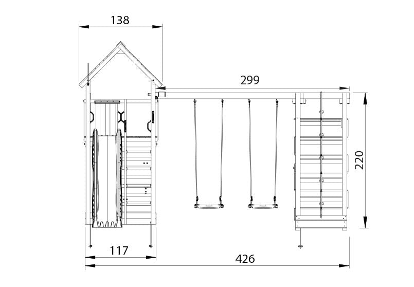 Leikkitorni Jungle Gym Cabin 2.1 ja 2-Climb Module 220, vihreä liukumäki ja 120 kg hiekkaa