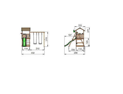 Leikkitornikokonaisuus Jungle Gym Casa 2.1 ja 2-Swing Module 220 ja sininen liukumäki