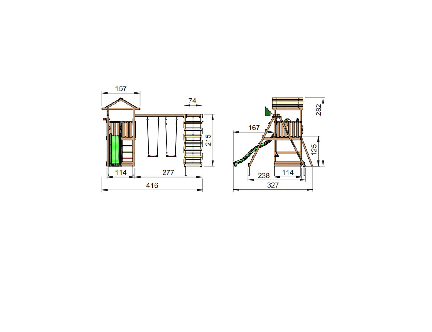 Leikkitornikokonaisuus Jungle Gym House 2.1 ja 2-Climb Module 220 ilman liukumäkeä