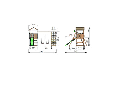 Leikkitornikokonaisuus Jungle Gym House 2.1 ja 2-Climb Module 220 ilman liukumäkeä
