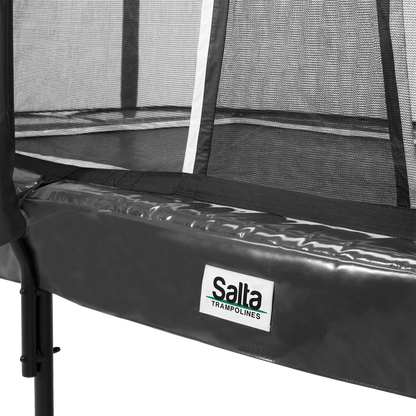 First Class -trampoliiini, suorakaide 427 x 244 cm, musta, mukana portaat ja suojaverkko Salta