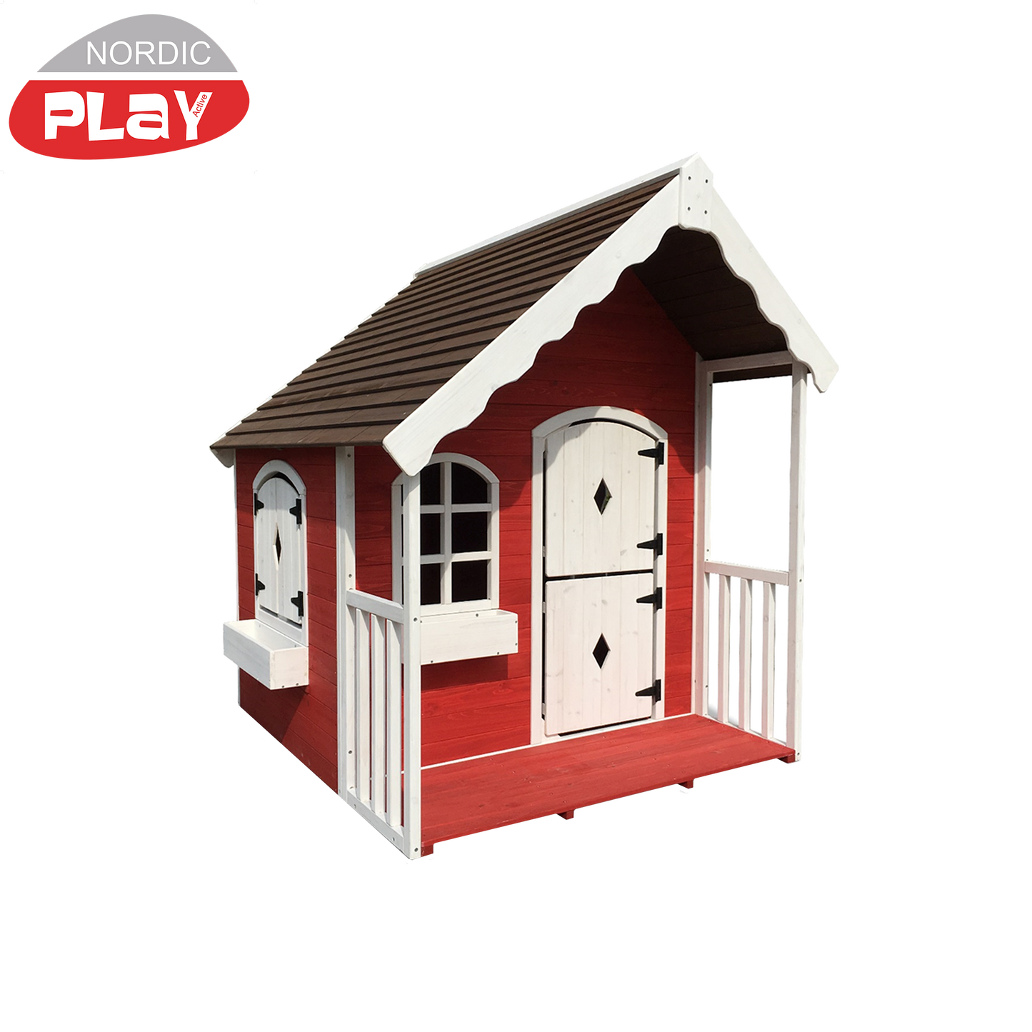 Leikkimökki verannalla, punainen/valkoinen NORDIC PLAY