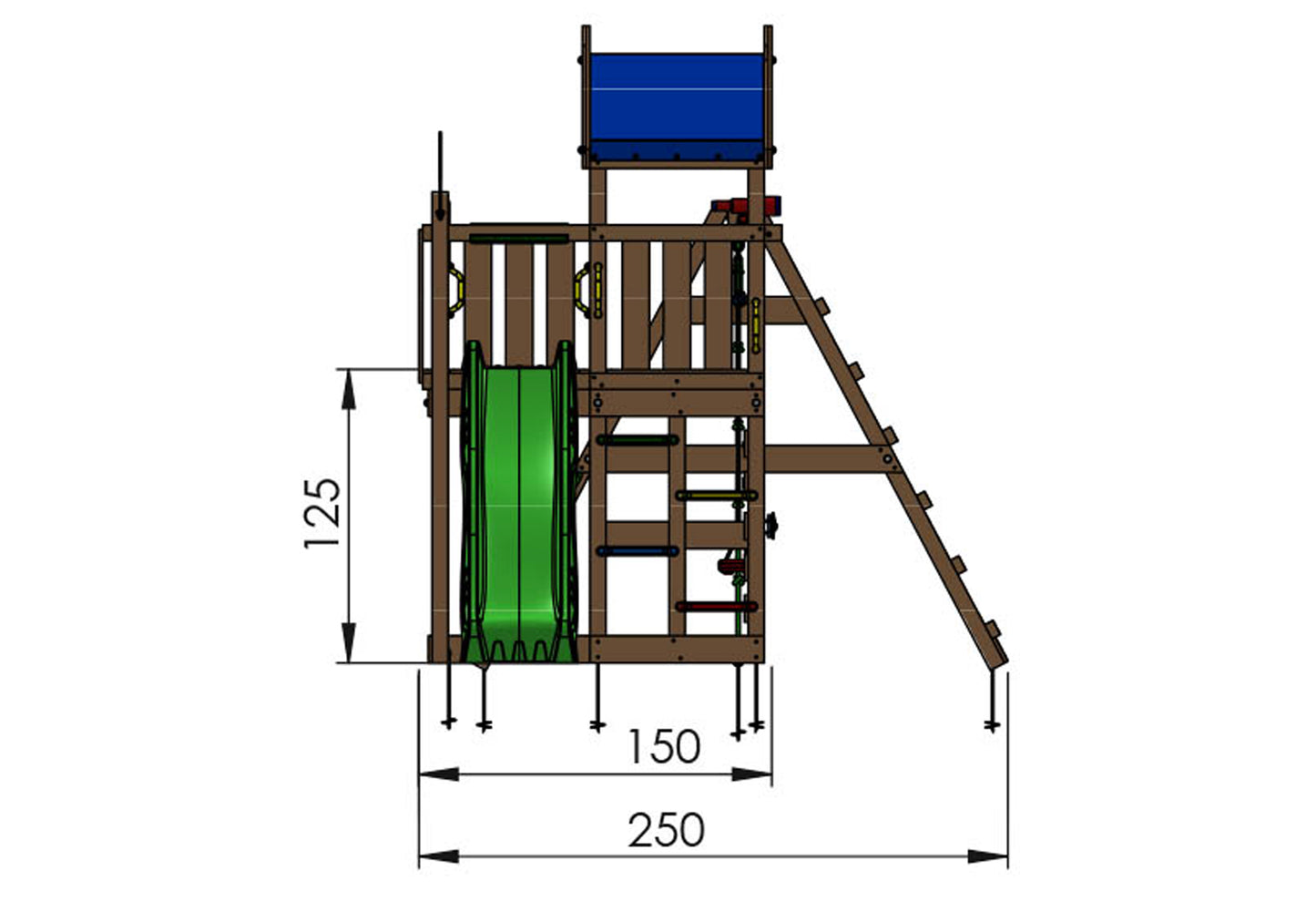 Leikkitornikokonaisuus Jungle Gym Nomad 2-Climb Module 200 ja sininen liukumäki