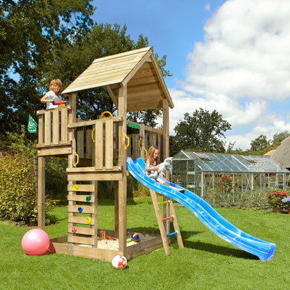 Leikkitorni Jungle Gym Palace 2.1 ja sininen liukumäki