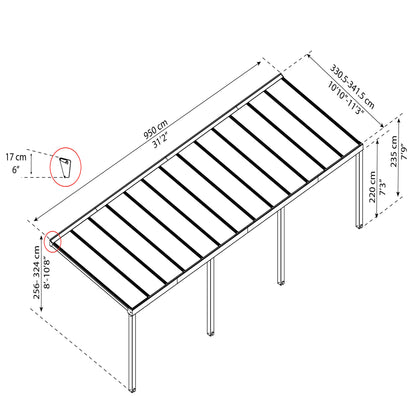 Terassikatos Palram - Canopia Stockholm 3,4 x 9,5m, antrasiitti