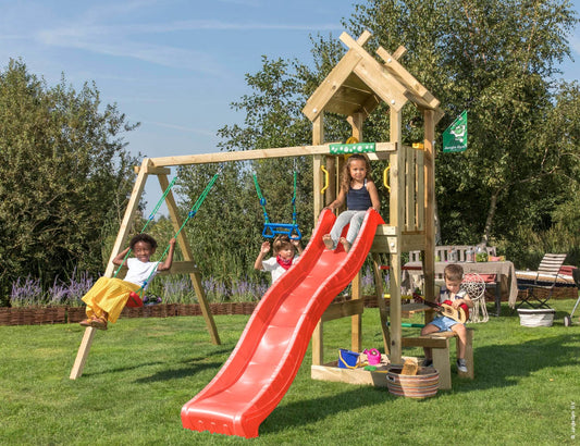 Leikkitorni Jungle Gym Totem, 2-Swing Module 200 ja punainen liukumäki