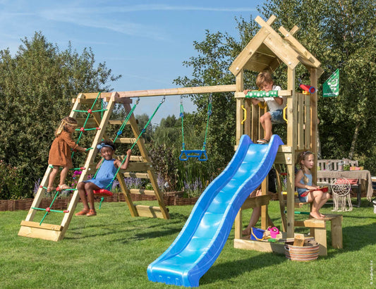 Leikkitorni Jungle Gym Totem, 2-Climb Module 200 ja sininen liukumäki