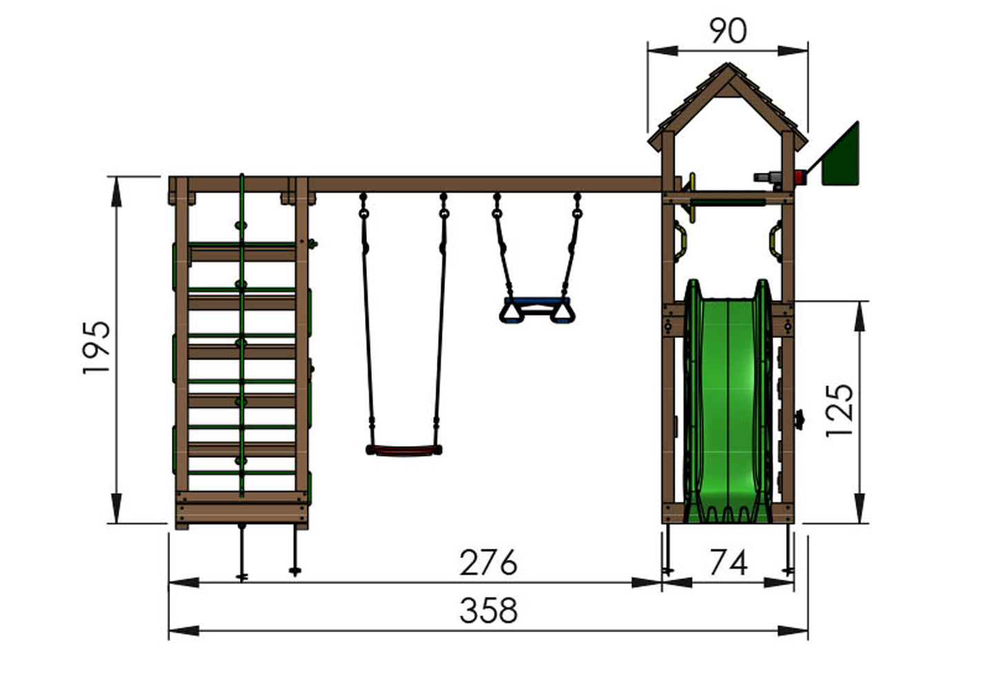 Leikkitornikokonaisuus Jungle Gym Cocoon 2-Climb Module 200 ja sininen liukumäki