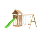 Leikkitorni Jungle Gym Cabin 2.1 ja 2-Swing Module 220, vihreä liukumäki ja 120 kg hiekkaa