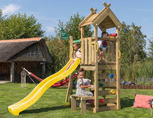 Leikkitorni Jungle Gym Teepee, keltainen liukumäki