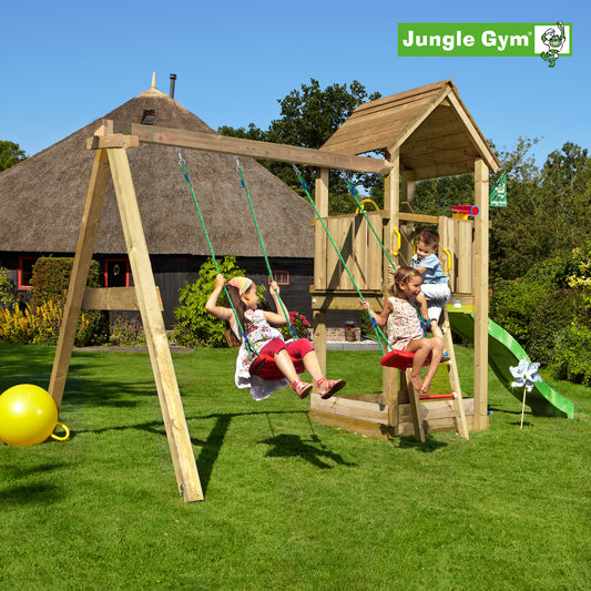 Leikkitornikokonaisuus Jungle Gym Club 2.1 ja 2-Swing Module 220 ja vihreä liukumäki