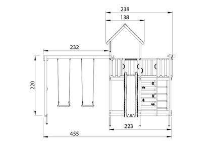 Leikkitorni Jungle Gym Mansion 2.1 ja 2-Swing Module 220 ilman liukumäkeä