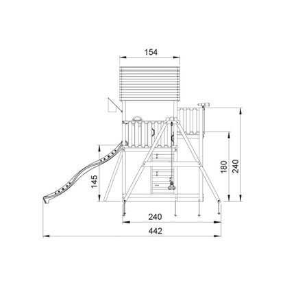 Leikkitorni Jungle Gym Palace 2.1, 2-Swing Module 220, sininen liukumäki ja 120 kg hiekkaa