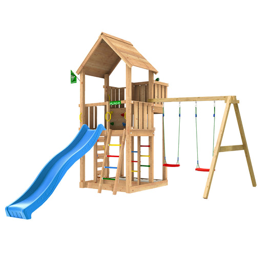 Leikkitorni Jungle Gym Palace 2.1, 2-Swing Module 220 ja sininen liukumäki