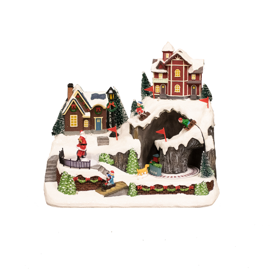 Joulukylä "Mountain Town" valoilla ja musiikilla. Paristo käyttöinen NORDIC WINTER