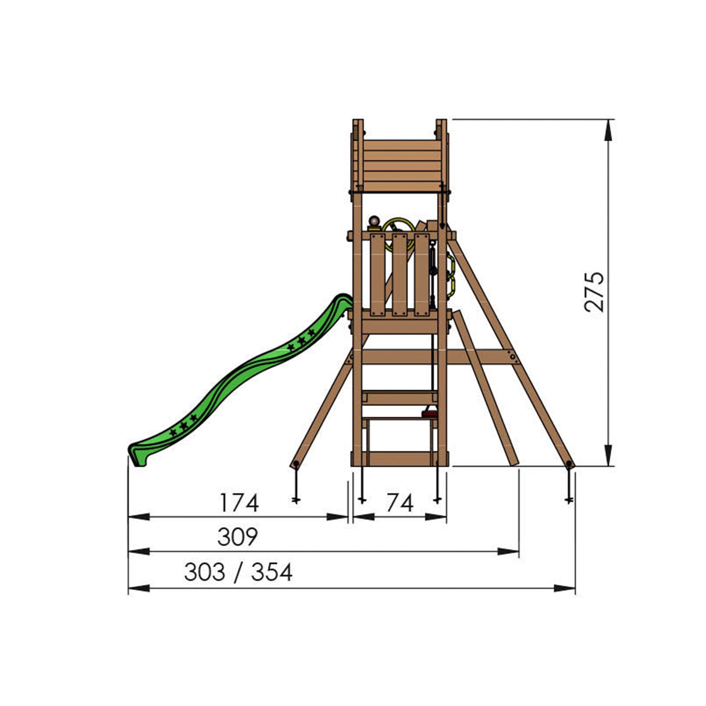 Leikkitorni Jungle Gym Totem, 2-Swing Module 200 ja punainen liukumäki