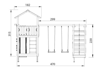 Leikkitorni Jungle Gym Chalet 2.1 ja 2-Climb Module 220, vihreä liukumäki ja 120 kg hiekkaa