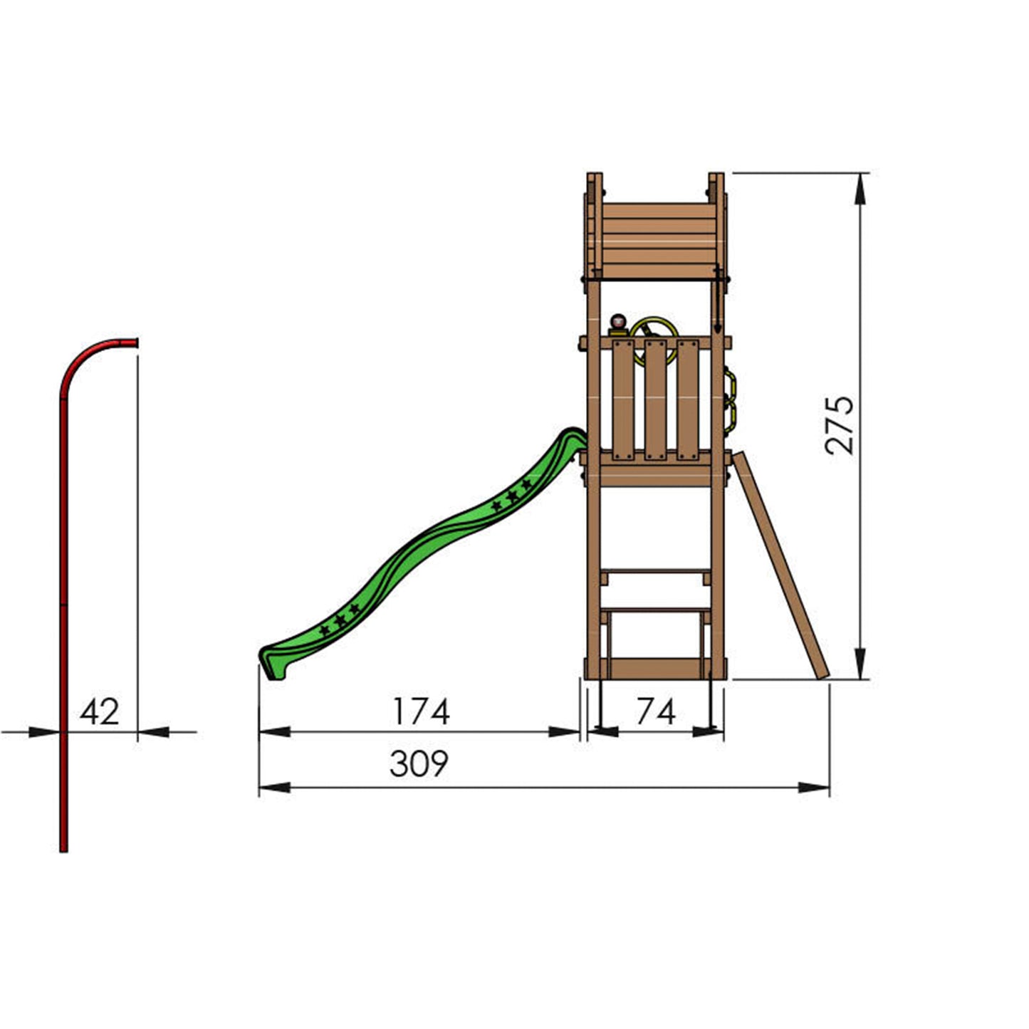 Leikkitorni Jungle Gym Totem, punainen liukumäki