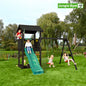 Leikkitornikokonaisuus Jungle Gym Casa 2.1, mustaksi petsattu, ja 2-Swing Module 220 ja tummanvihreä liukumäki