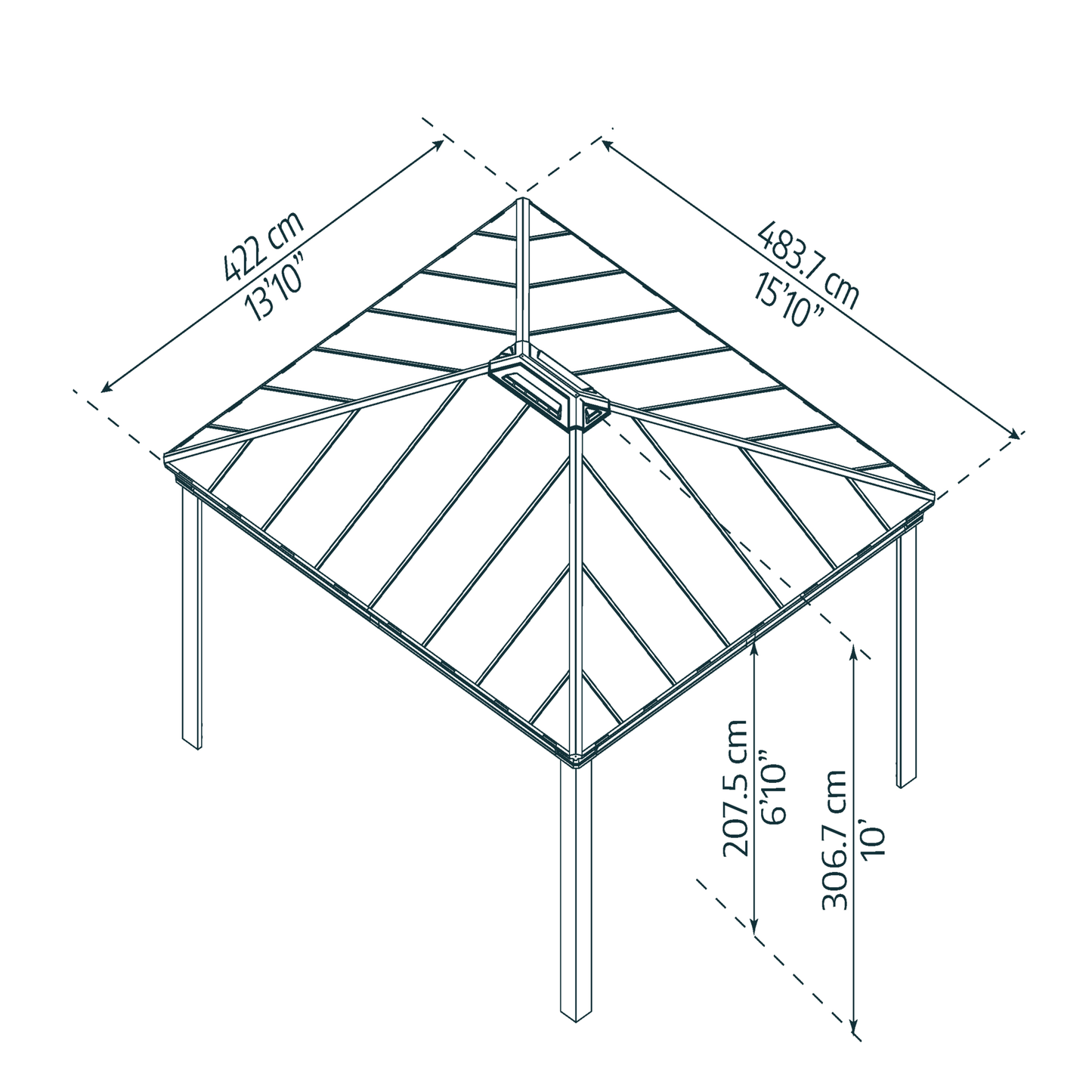 Paviljonki Dallas 4.2 x 4.8 m harmaa Palram - Canopia