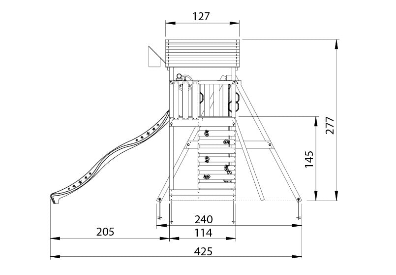 Leikkitorni Jungle Gym Cottage 2.1, 2-Swing Module 220, vihreä liukumäki ja 120 kg hiekkaa