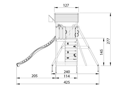 Leikkitorni Jungle Gym Cottage 2.1, 2-Swing Module 220, vihreä liukumäki ja 120 kg hiekkaa