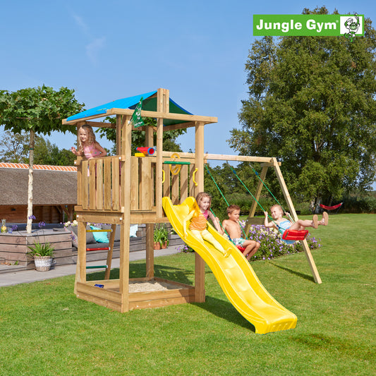 Leikkitornikokonaisuus Jungle Gym Hut 2.1 ja 2-Swing Module 220 ilman liukumäkeä