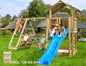 Leikkitorni Jungle Gym Chalet 2.1 ja 2-Climb Module 220, sininen liukumäki ja 120 kg hiekkaa