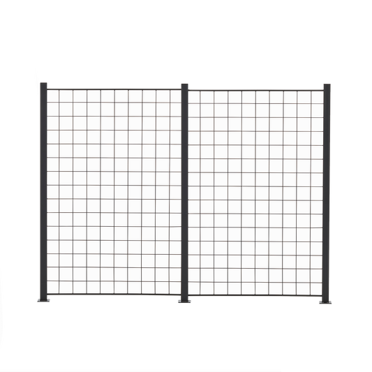 2 paneelia säleikköä 150 x 100 cm, antrasiitti, mukana 3 kpl 158cm alumiinitolppaa