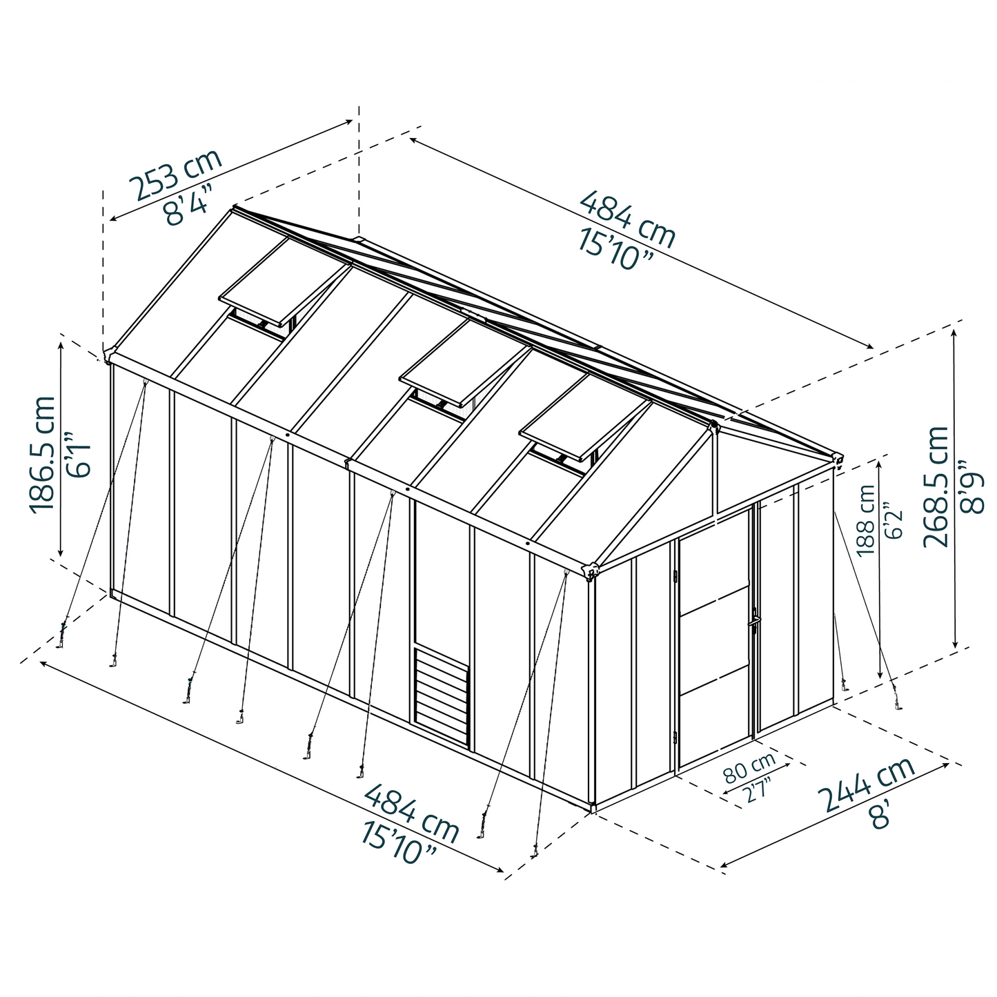 Kasvihuone Glory 12,2 m2, harmaa runko, Palram - Canopia