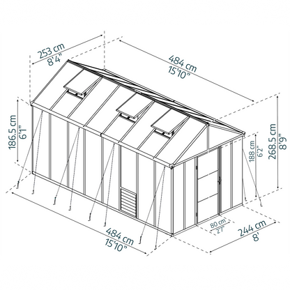 Kasvihuone Glory 12,2 m2, harmaa runko, Palram - Canopia