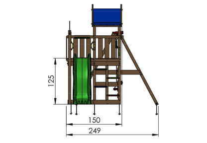 Leikkitornikokonaisuus Jungle Gym Nomad 2-Swing Module 200 ja sininen liukumäki