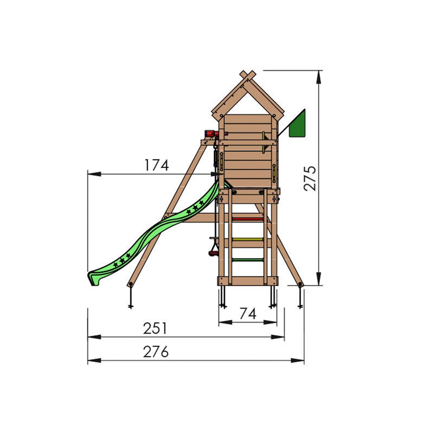 Leikkitorni Jungle Gym Resort, 2-Swing Module 200 ja punainen liukumäki