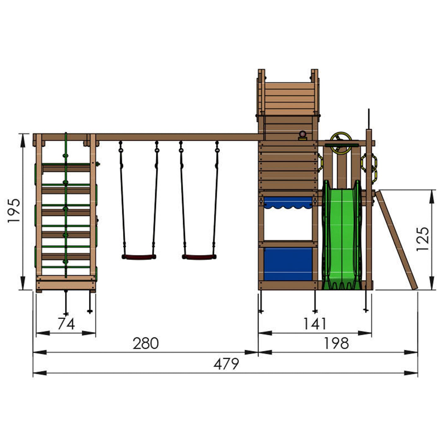 Leikkitorni Jungle Gym Resort, 2-Climb Module 200 ja punainen liukumäki