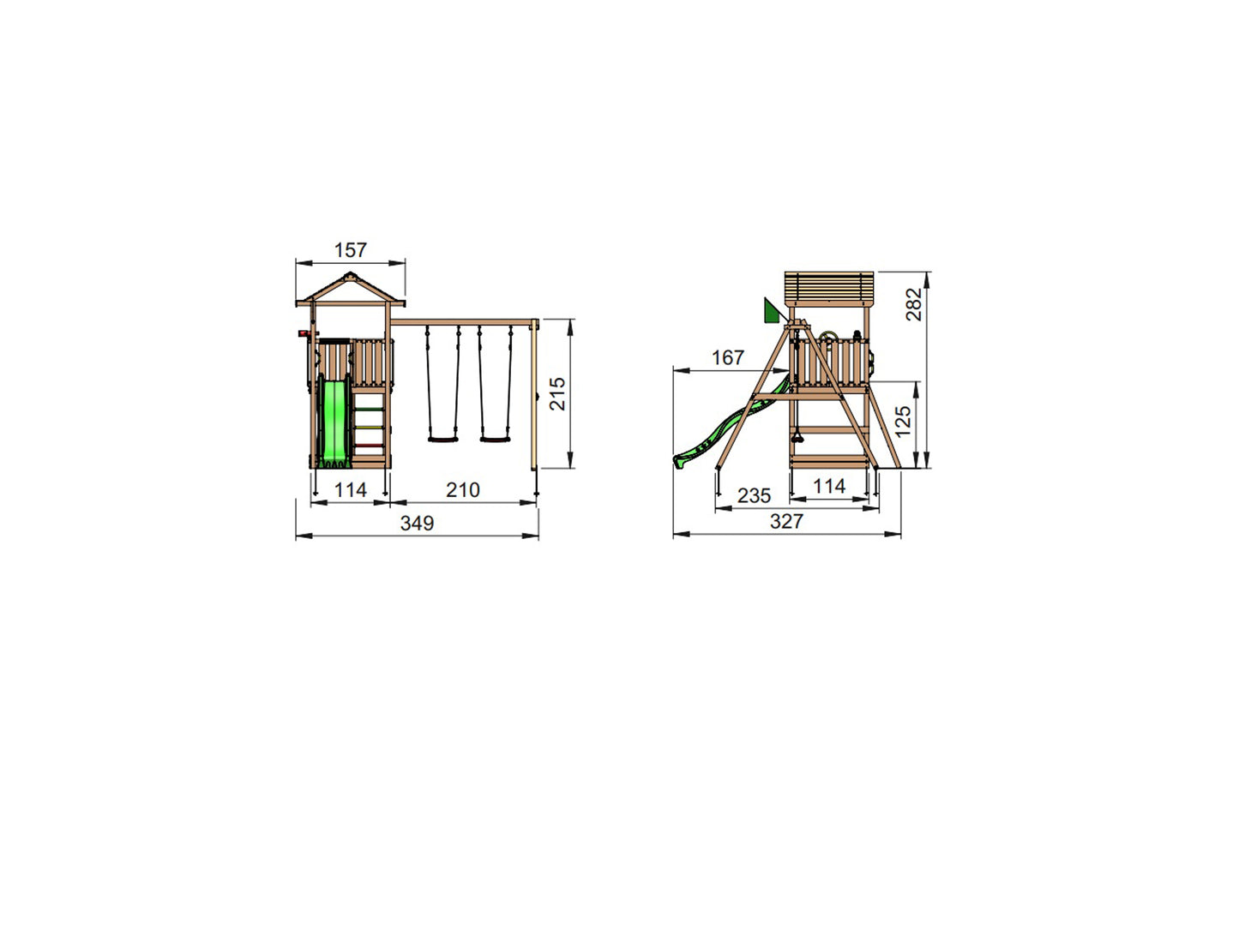 Leikkitornikokonaisuus Jungle Gym House 2.1 ja 2-Swing Module 220 ilman liukumäkeä