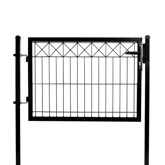 Elementtiaidan portti, musta, X -koriste yläreunassa, 750 x 1000 mm