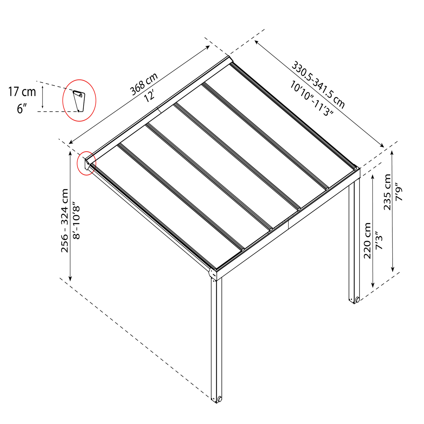 Terassikatos Stockholm 3,4 x 3,7 m, antrasiitti Palram - Canopia